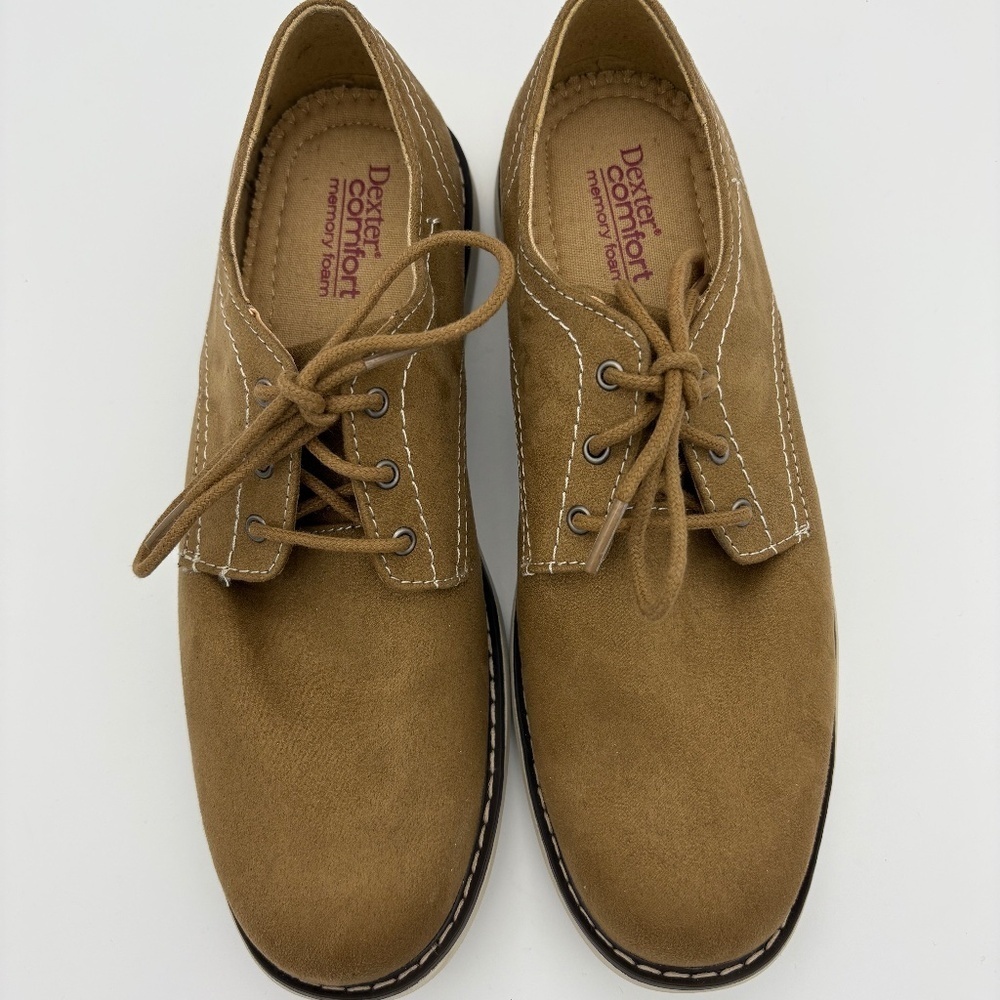 NWOB Dexter Comfort Memory Foam Burt Plain Toe Oxford Tan Suede Style Shoe